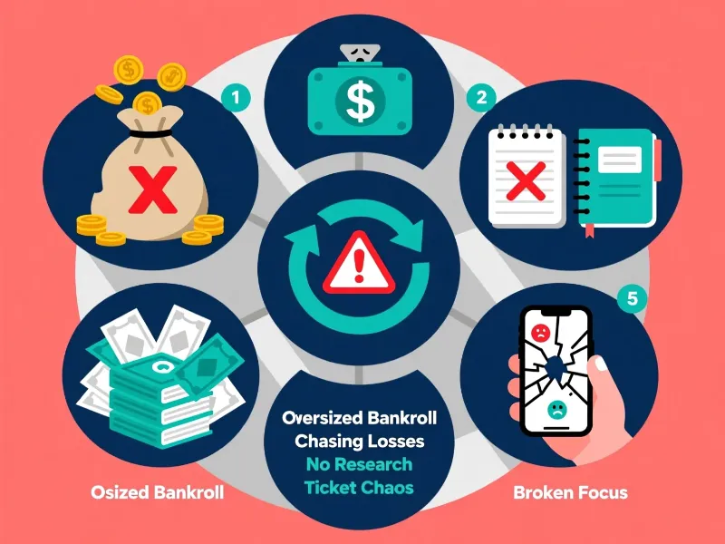 Educational illustration showing common sports betting mistakes to avoid for beginner women bettors