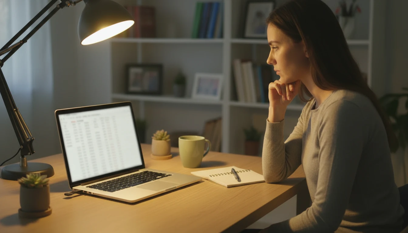 Woman reviewing her betting results and bankroll progress on a spreadsheet