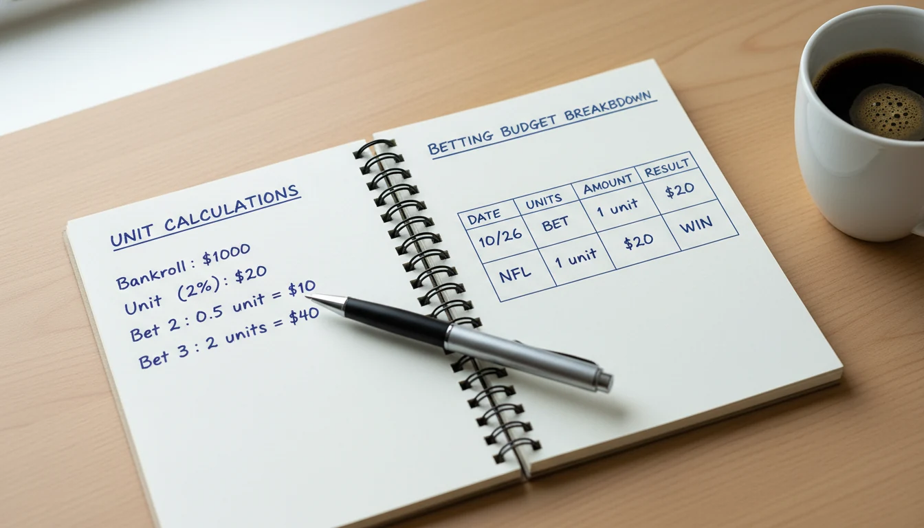 Notebook showing unit calculations and betting budget breakdown