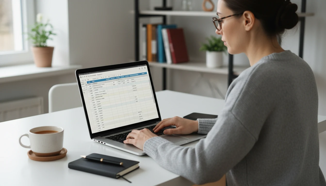 Woman setting up a betting tracker spreadsheet on her laptop