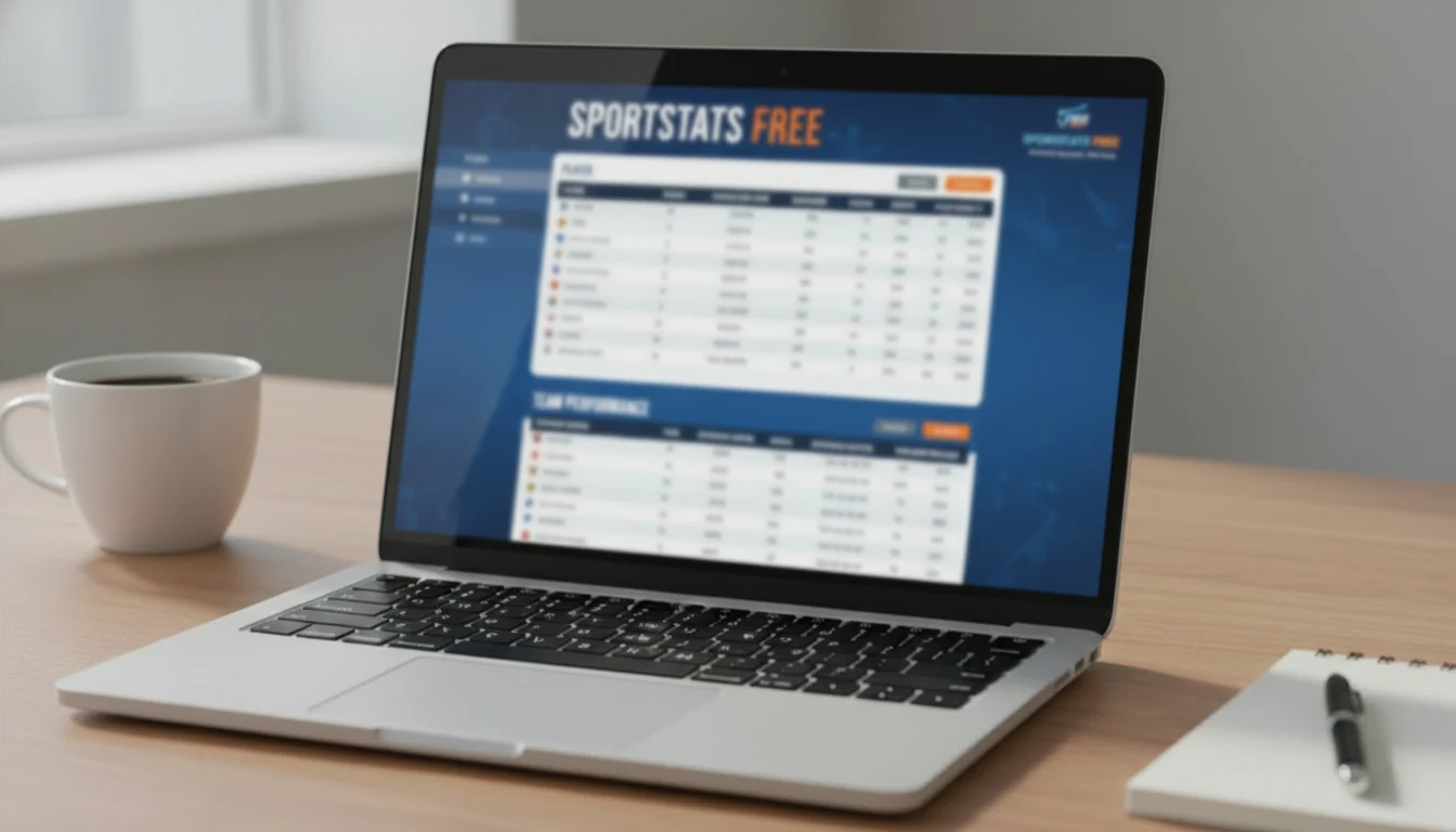 Laptop screen showing sports statistics website with detailed player data