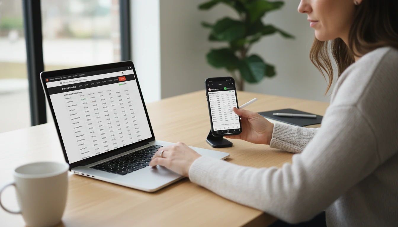 Woman comparing betting odds across multiple sportsbook apps on her devices