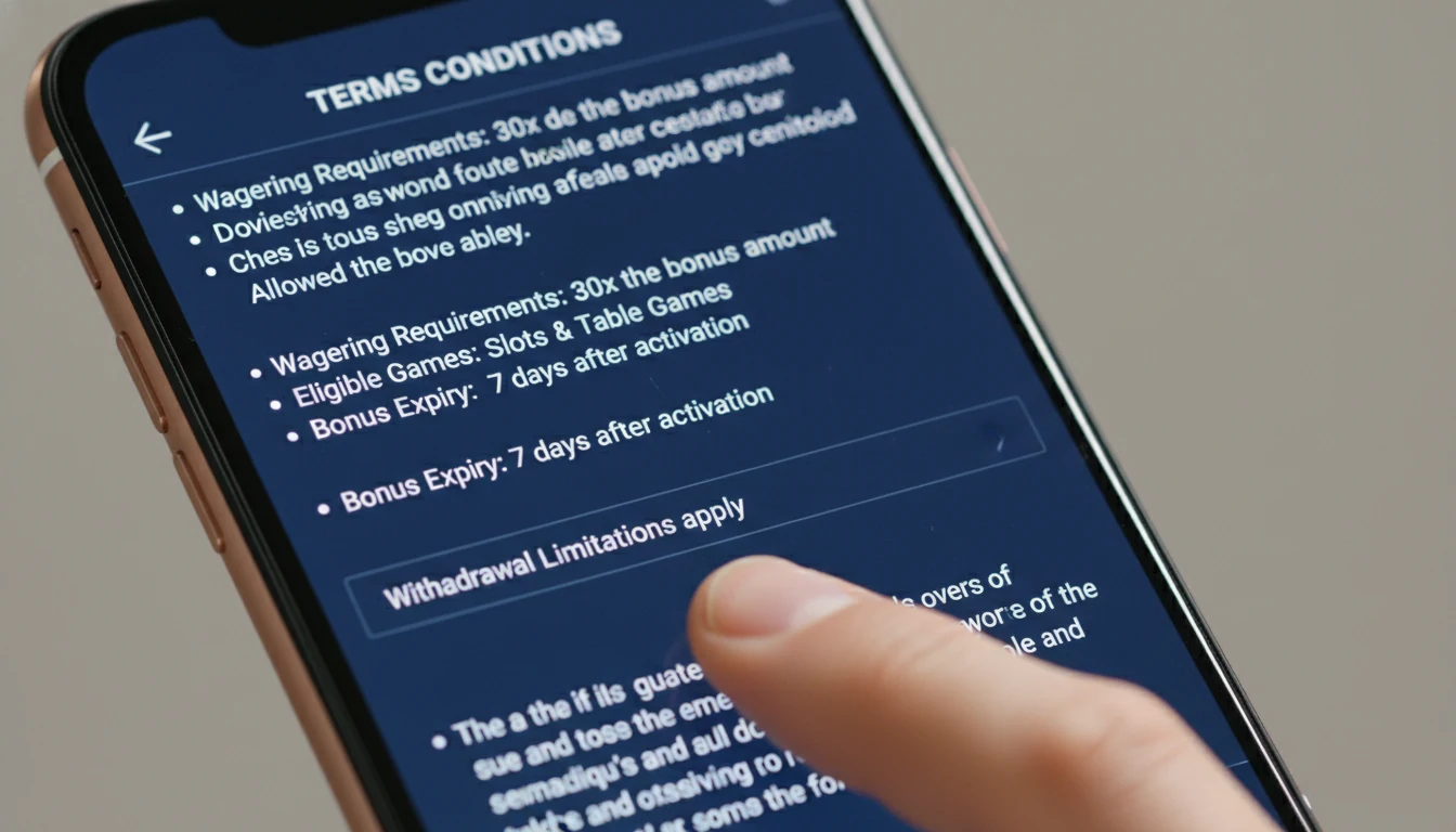 Close-up of smartphone screen showing bonus terms and conditions document
