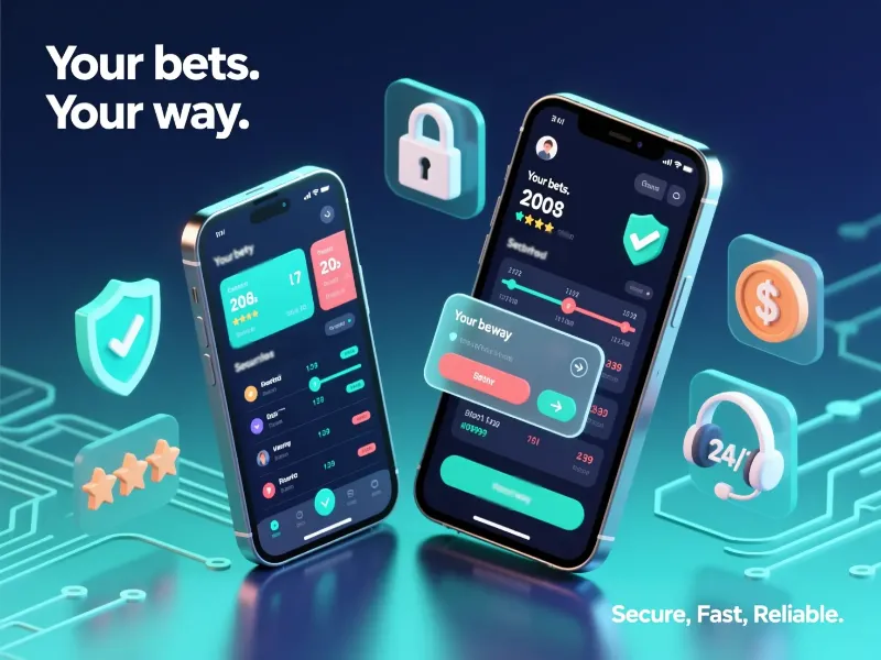 Modern smartphone and tablet displaying sports betting app interface with security and features icons