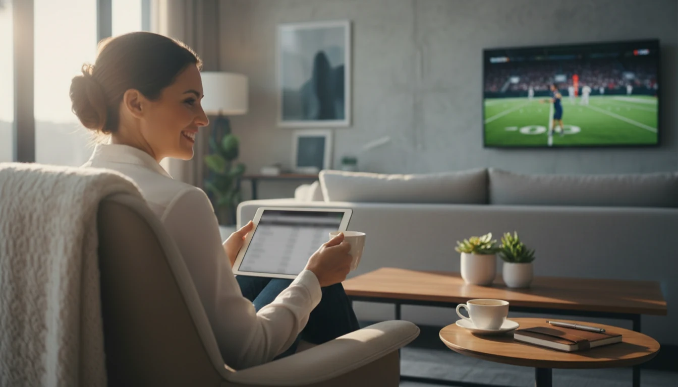 Mature woman confidently using a sports betting app on her smartphone