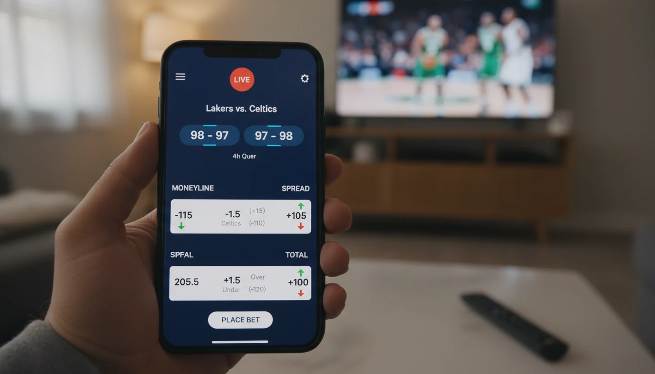 Close-up of sportsbook app showing live odds updating in real-time during a game