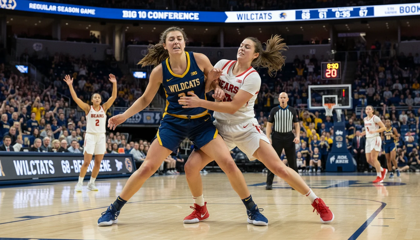 Women's college basketball players in action during a conference game