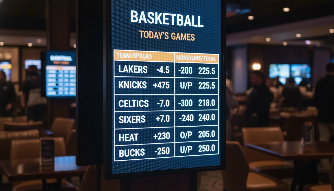 Sportsbook display showing American odds with plus and minus signs