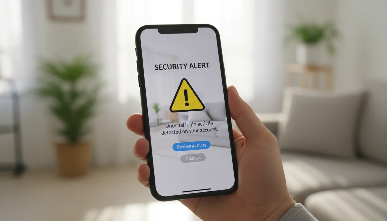 Smartphone notification showing security alert warning message