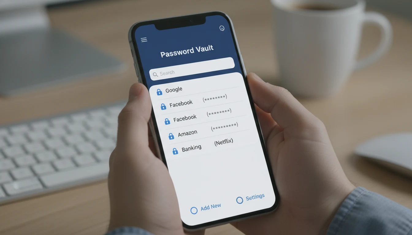 Smartphone screen showing password manager application with secure login interface
