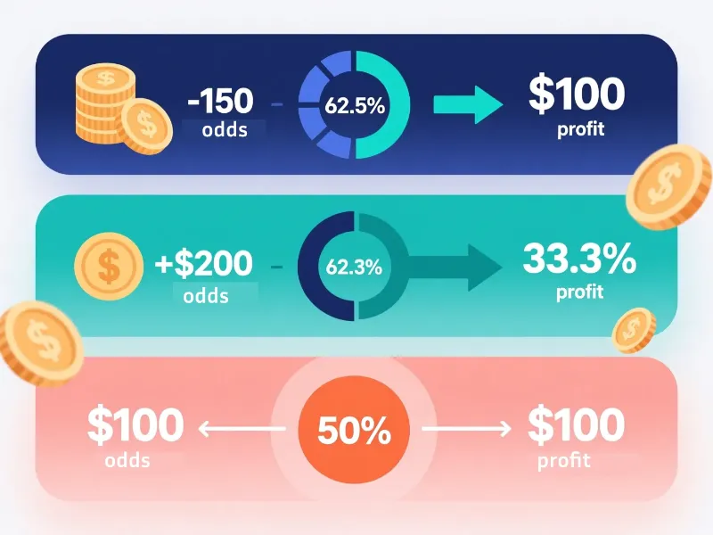 Visual guide explaining sports betting odds with examples of favorite and underdog betting scenarios