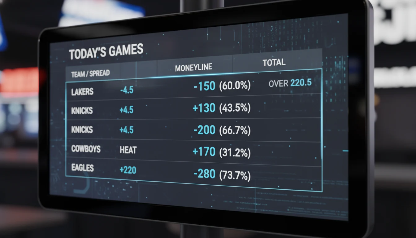 Sports betting odds display showing various probability calculations