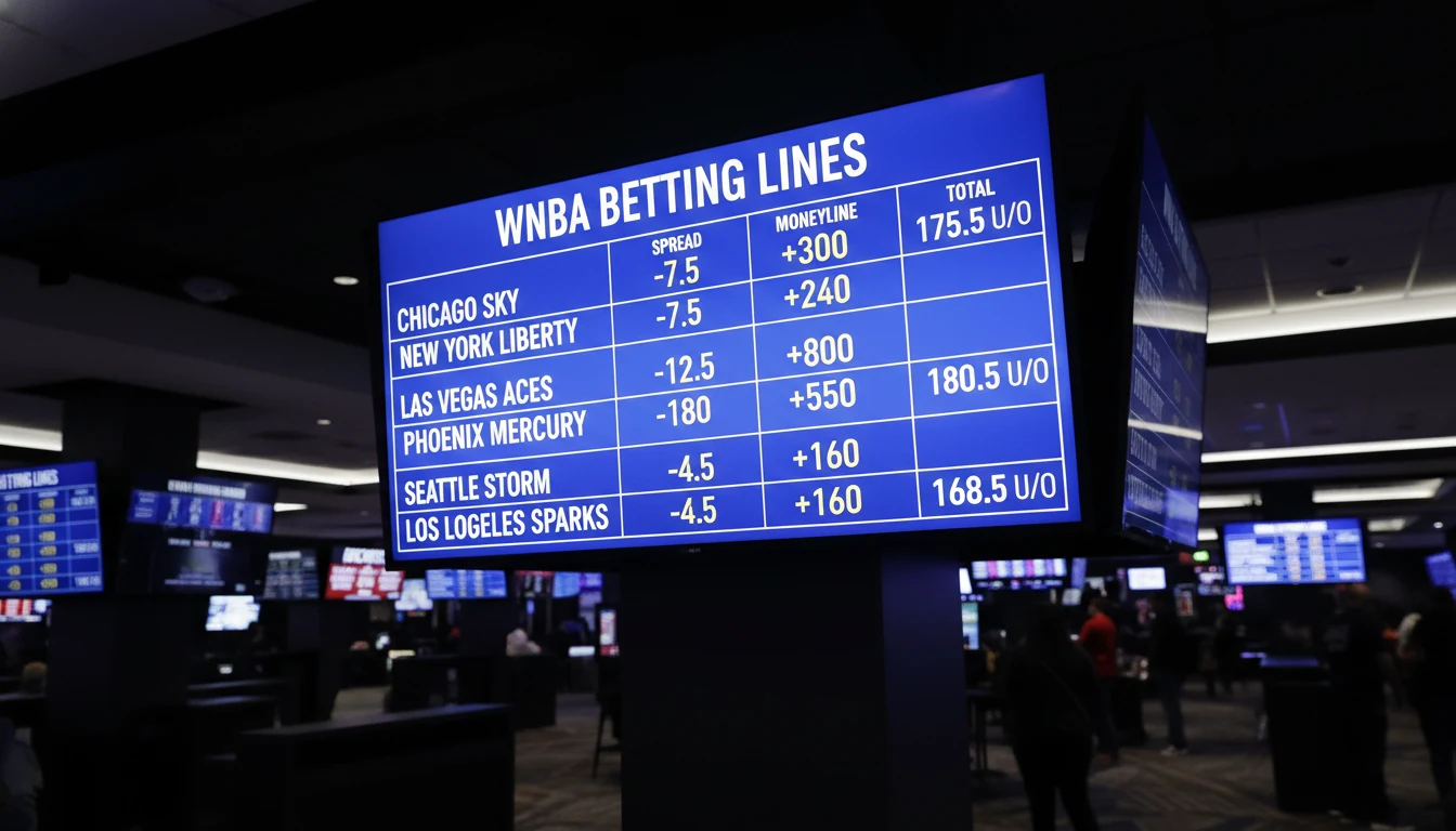 Sportsbook display showing WNBA game odds and betting lines
