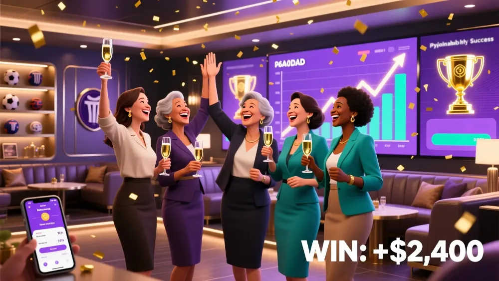 Diverse group of successful women celebrating together in sports betting community showing empowerment, achievement and supportive social connections