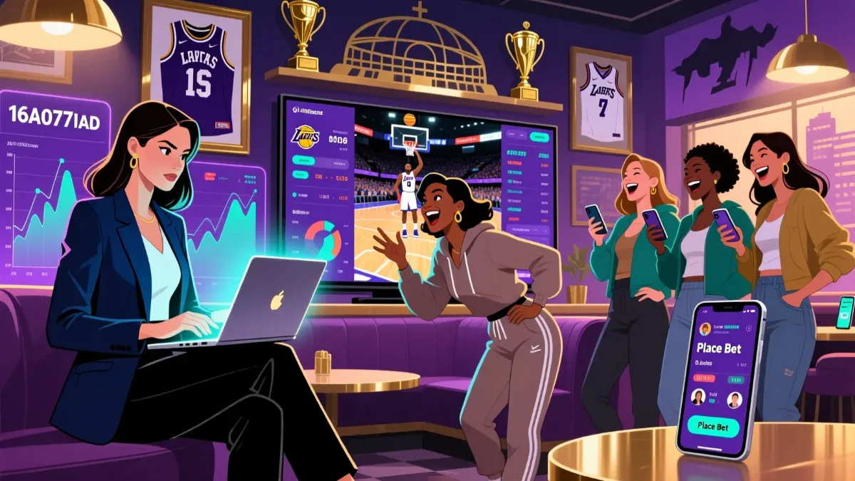 Women engaged in sports betting activities showing diverse female bettors analyzing statistics and enjoying social betting experiences