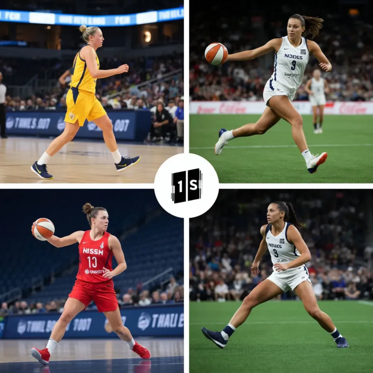 Collage of women's sports betting markets including WNBA basketball, soccer, tennis, and NCAA basketball with betting odds