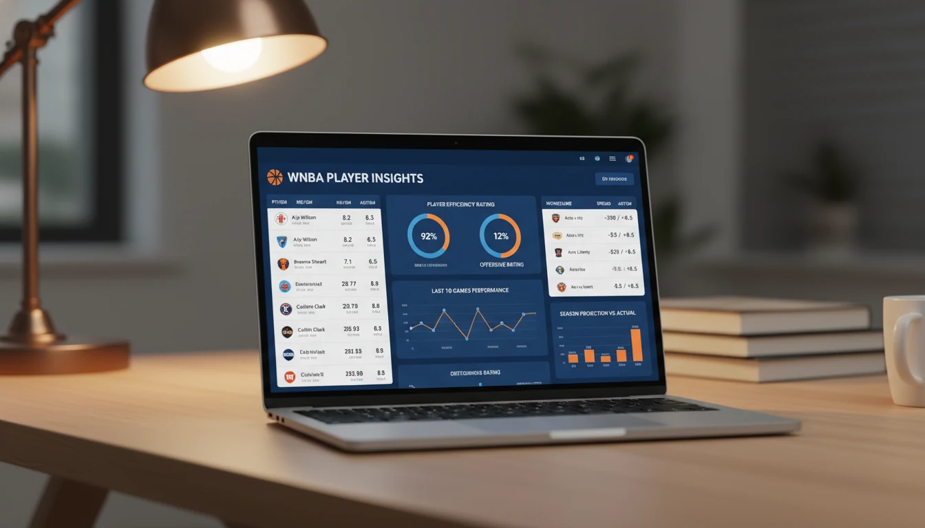 Close-up of a sports analytics dashboard showing player statistics and betting odds