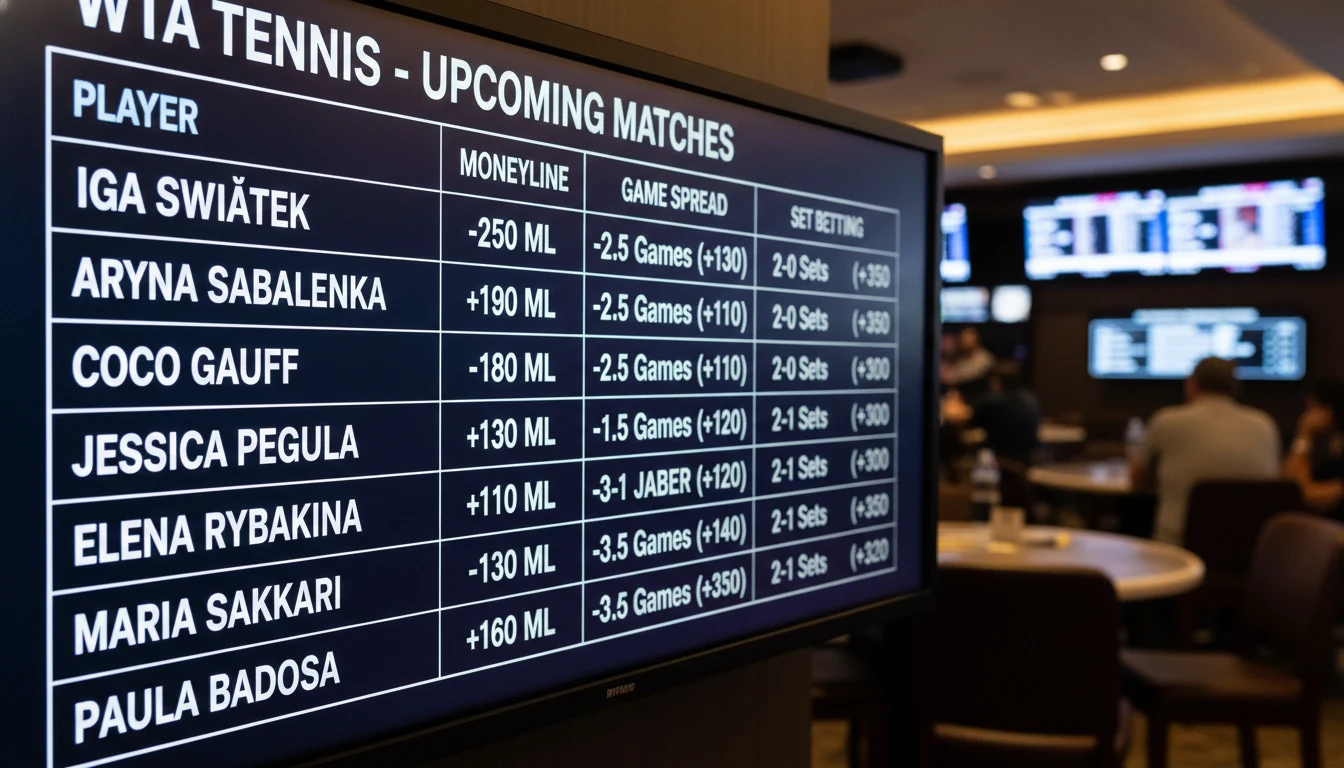 Sportsbook display showing tennis match odds and betting markets